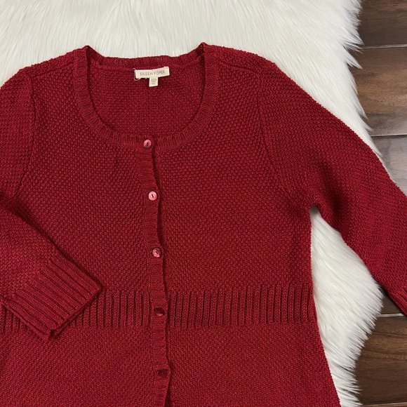 Eileen Fisher Women's Size‎ XS Red 100% Hemp Button Long Cardigan Sweater - Picture 2 of 8